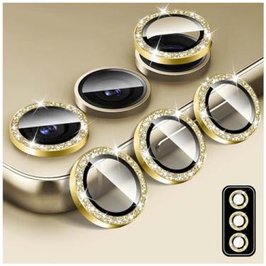 Imagem de Kucheed Protetor de lente de câmera Bling para Samsung Galaxy S24, protetor de tela de vidro temperado, alinhamento automático de glitter, anéis de metal individuais, adesivos de filme