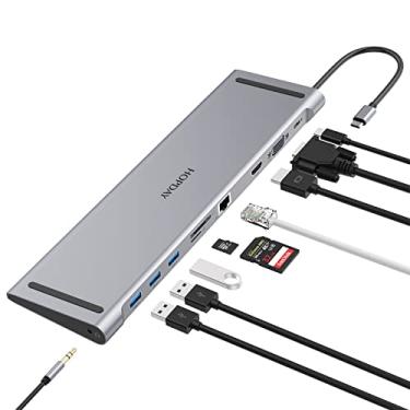 Imagem de Estação de ancoragem, HOPDAY 10 em 1, estação de ancoragem USB C, base de hub USB C para MacBook e Windows (HDMI, VGA, PD 100W, Ethernet, leitor de cartão SD/TF, áudio, 3 portas USB) (10 em 1)