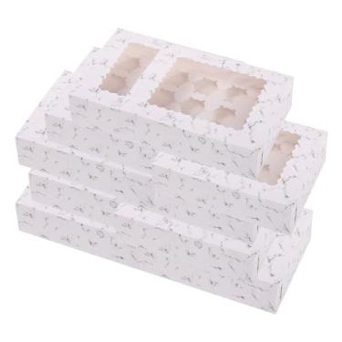Imagem de Fenteer Conjunto de 10 Embalagens para Cupcakes com Visor E Suporte, mármore