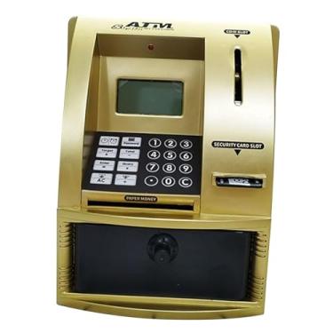 Imagem de menolana Cofrinho atm para crianças, caixa de poupança de dinheiro com cartão, senha, banco de dinheiro eletrônico de reconhecimento para idades 3 4 5 6 7 8, ouro