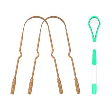 Imagem de Raspador de língua profissional limpador de língua para mau hálito, reutilizável, raspador de língua de aço inoxidável para higiene bucal, raspador de língua de cobre, raspador de língua de metal e