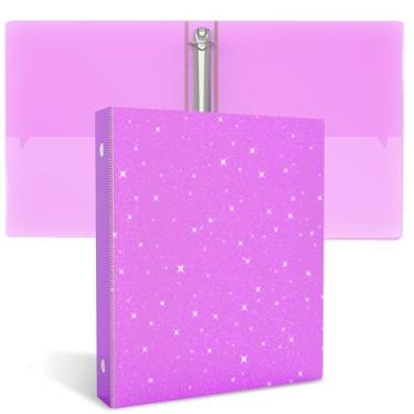 Imagem de Fichário com 3 anéis, organizador de fichário de 2,5 cm com glitter, tamanho carta de 21,6 cm x 28 cm, fichário à prova d'água, fichário fofo para escritório, material escolar (rosa)