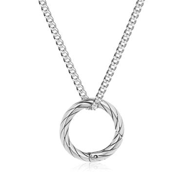 Imagem de GAVU Colar masculino com suporte de anel, colar de aço inoxidável com pingente de círculo, 18", Aço inoxidável, Sem pedra preciosa