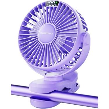 Imagem de SWEETFULL Ventilador portátil com clipe - Ventilador de carrinho operado por bateria, ventiladores pequenos recarregáveis de 4000 mAh com tela de LED, 4 velocidades, mini refrigerador de mesa de