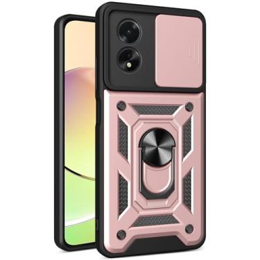 Imagem de Kainevy Capa para celular Oppo A18 resistente com capa protetora para câmera Oppo A18 à prova de choque com suporte de anel magnético preto estético legal para homens meninos capa durável (ouro rosa)