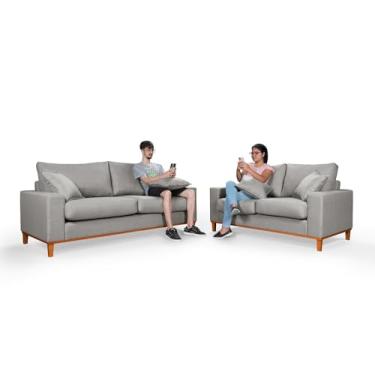 Imagem de Conjunto Sofá Living Istambul Essencial Estofados - 3 E 2 Lugares (Linho, Cinza)