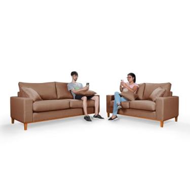 Imagem de Conjunto Sofá Living Istambul Essencial Estofados - 3 E 2 Lugares (Linho, Marrom)