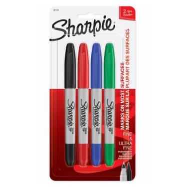Imagem de Blister C/4 Marcadores Permanente Sharpie Twin Pt/vm/az/vd