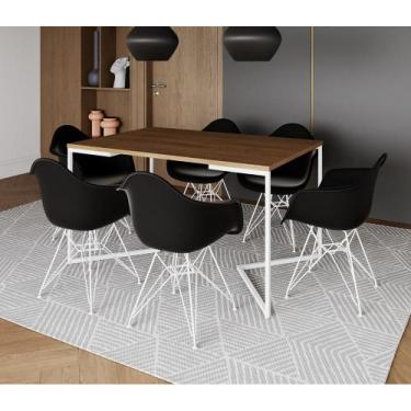 Imagem de Mesa Industrial Jantar Amêndoa 137x90cm Base V com 6 Poltronas Eames E