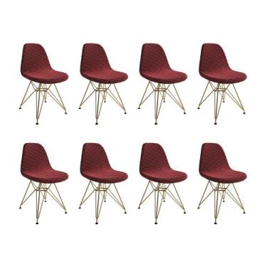 Imagem de Kit 8 Cadeiras Jantar Eames Eiffel Estofadas Vermelho Base Dourado - U