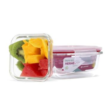 Imagem de KIT 2 Potes Vidro Herméticos Quadrado 320ml Vermelho - U4home