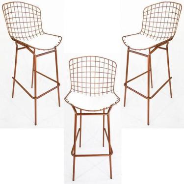 Imagem de Kit 3 Banquetas BERTÓIA cobre assento branco tubular altura 70cm - Pol