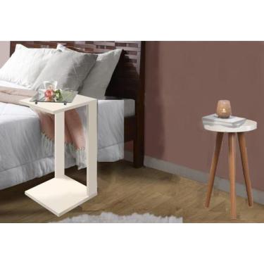 Imagem de Mesas Redonda de Cabeceira Canto Madeira Off White - Colomi