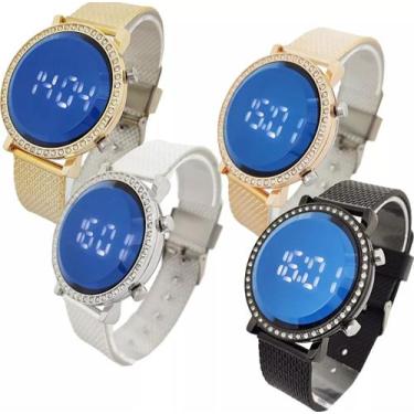 Imagem de Kit Relógio Feminino Digital Strass Silicone Ajustável + Conjunto Cola