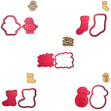 Imagem de Kit 5 Cortadores Natal Meia Gorro Noel Ho Bota - DOCE IMPRESSO, 3,5cm