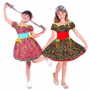Imagem de Fantasia São João Vestido Festa Junina Menina Caipira Floral - Fantasi
