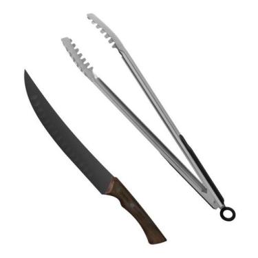 Imagem de Kit Faca Butcher Com Pegador Carne Churrasco Inox Black Tramontina