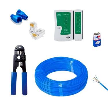 Imagem de Cabo de Rede Internet 100 Metros Kit com Alicate Rj45 Crimpador, Testa