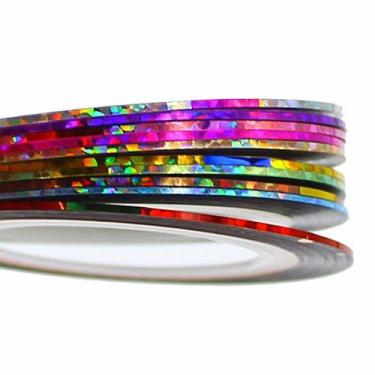 Imagem de Kit com 10 fitilhos adesivos holográficos decoração de unhas - Mix da 