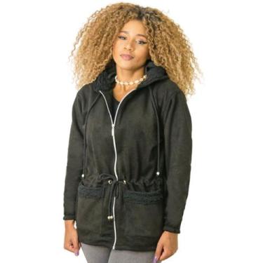 Imagem de Jaqueta Parka Suede Feminina Catwalk Preta, Preto, P