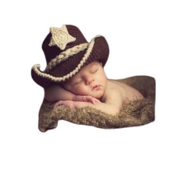 Imagem de Adereços de fotografia de bebês recém-nascidos da moda, fofo, crochê, gorro de cowboy, adereços para sessão de fotos, Multicor, 0-3 months
