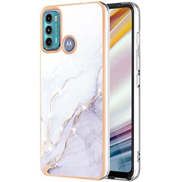 Imagem de Monwutong Capa fina para Motorola G60, capa para Moto G40 Fusion, capa moderna com padrão de mármore IMD brilhante para meninas, capa de proteção de tela e câmera para Moto G60/G40 Fusion, YBDD branca