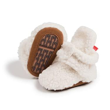 Imagem de Babelvit Botas de lã macia para bebês recém-nascidos meninos meninas meias antiderrapantes antiderrapantes para bebês primeiros passos, sapatos de inverno e berço, sapatos de inverno, 4099a sola de borracha branca, 6-12 Meses