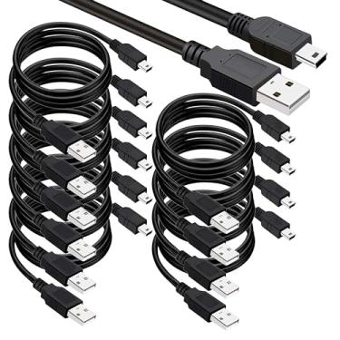 Imagem de SAITECH IT Pacote com 10 cabos USB 2.0 A para Mini 5 pinos B para HDDS/Câmera/Leitores de Cartão/MP3 Player – Preto