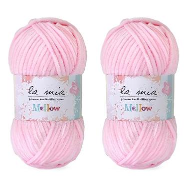 Imagem de 2 fios de chenille de veludo macio Skein La Mia para roupas de bebê, cobertores e acessórios, 100% poliéster, 100 g (3,5 oz) / 115 m, super volumoso, rosa - 904