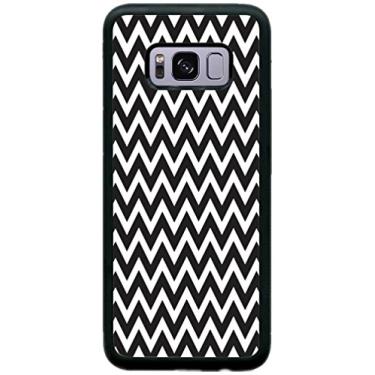 Imagem de Rikki Knight Capa branca com listras zigue-zague zigue-zague, borracha com proteção contra choques para Samsung Galaxy S8 - preta