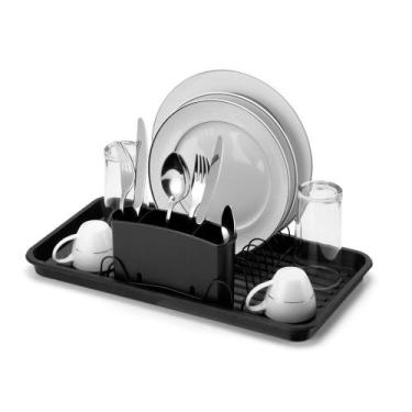 Imagem de Escorredor De Louça Porta Talheres Desmontável Com Bandeja Preto - Art