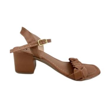 Imagem de Sandália Salto Bloco Tira Trançada - Nly Comfort, Caramelo, 38