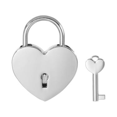 Imagem de PATIKIL Cadeado de coração com fechaduras de amor de 6 cm com conjunto de chaves, cadeado de amor de casal de coração único para amante ponte aniversário diário caixa de cartão, tom prateado