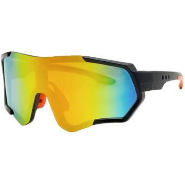 Imagem de Calabria Óculos de sol 7754RV Shield para ciclismo masculino e feminino espelhado para esportes ao ar livre com proteção solar UV400 pesca, Laranja neon preto brilhante, 160-19-130 (MM)