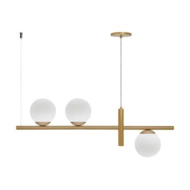 Imagem de Pendente Lustre Luminalux Zurique Haven 3 Globos 150mm, Dourado com Gl