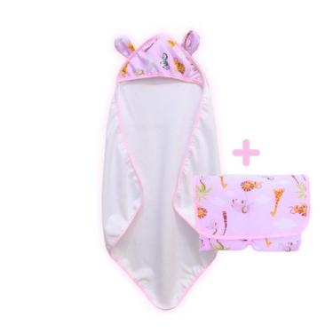 Imagem de kit Toalha de Banho Infantil com Capuz + Trocador de Fraldas Portátil 