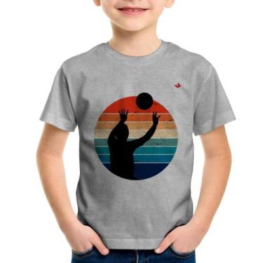 Imagem de Camiseta Infantil Vôlei Vintage Sunset - Foca na Moda, Cinza, 6