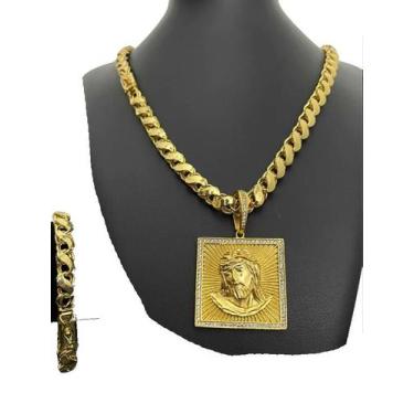 Imagem de Corrente Friso S 8mm + Pulseira + Pingente - Banhado a Ouro - ToJoia18