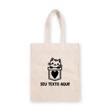 Imagem de Sacola de Algodão Cru Personalizada Love Cat - 22cm x 33cm - 1 unidade