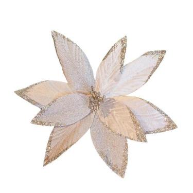Imagem de 2 Flores de natal em tecido poinsetia champanhe luxo 32cm - TOK