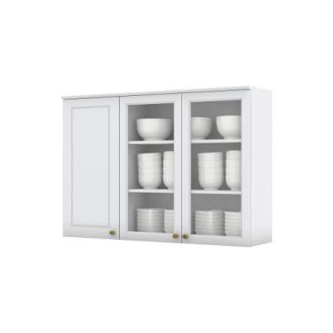 Imagem de Armário Aéreo 120 Cm 03 Portas De Vidro Amy Branco Hp Casa 812 Branco 
