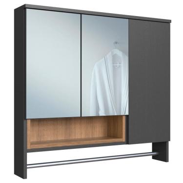 Imagem de Espelheira Com Toalheiro 3 Portas 80 cm ES9002 Mell Grafite FAEM