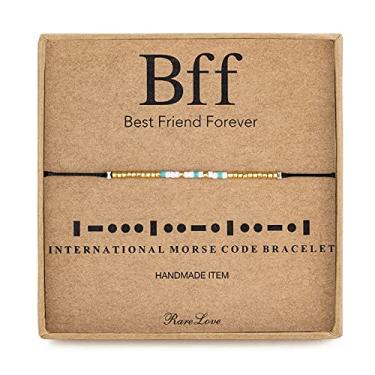 Imagem de RareLove Pulseira BFF Morse Code com contas de longa distância, relacionamentos de amizade presentes para melhores amigos, impermeável, dourado, azul, branco, minúsculo, sementes de pônei, cordão preto
