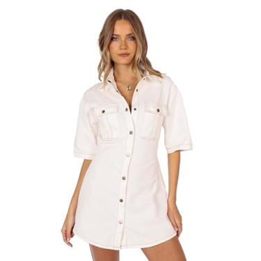 Imagem de Petal & Pup Minivestido jeans feminino Hailey, Jeans branco, 38
