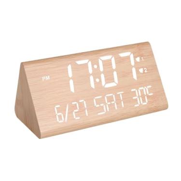 Imagem de XLWLLNJ Despertador digital Relógio de mesa LED Relógio digital Relógio eletrônico para escritório de cabeceira, Cor de Madeira
