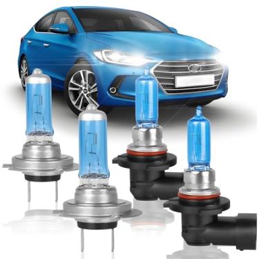 Imagem de XRDHJI Adequado para lâmpadas de farol de halogêneo de alto desempenho Elantra 2014 2015 2016 (com projetor) e 2017 2018, kit de lâmpadas de substituição de farol alto H7 + 9005 farol baixo, Plug and