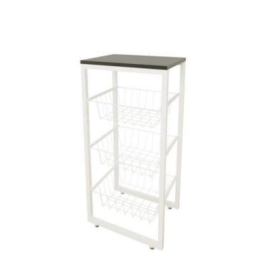 Imagem de Fruteira De Chão Para Cozinha Branco Brilho Em Aço Preto - Belolar