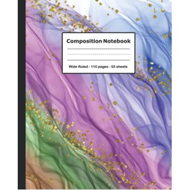 Imagem de Composition Notebook: Wide Ruled Paper Notebook Journal | Pretty Gold Turquoise Liquid Marble | Blank Wide Lined Workbook for Girls Boys Kids Teens ... list, Planning Notes taking, Drawing and more