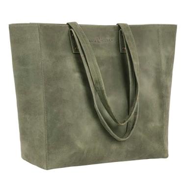 Imagem de Antonio Valeria Bolsa de couro Alexis com alça superior e alça de ombro para mulheres, Verde caçador, Medium