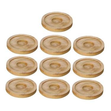 Imagem de IEUDNS 10x tapetes de copo redondos porta-copos de madeira caneca de café placemat decoração de casa almofadas de isolamento porta-copos para casa sala de, Amarelo